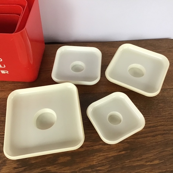 Vintage Lustro Ware Canister 8pc Set Red & Cream Flour Sugar Coffee Tea - Picture 12 of 15